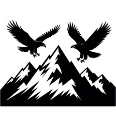 Obraz premium Eagle Silhouette Flying Over Mountains, Wildlife Vector Art for Nature, Adventure, and Outdoor Themes
