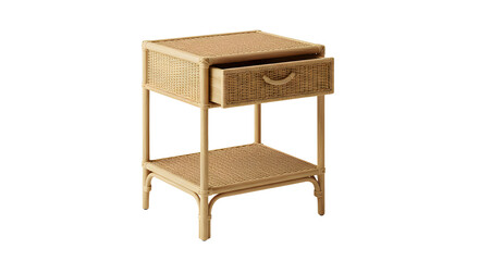 Stylish natural wood nightstand with a single drawer, set against a minimalist bedroom backdrop, ideal for home decor
