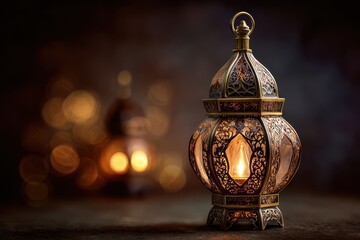 Ramadan Lights: Festive Greeting Card Featuring Lanterns and Intricate Background Illustrating Islamic Culture