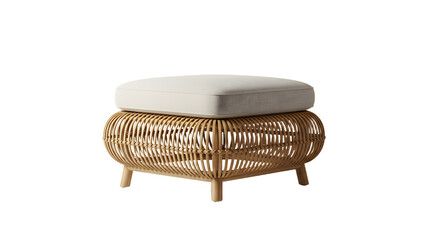 Stylish rattan ottoman with soft cushion, perfect for home decor, situated against a minimalistic background