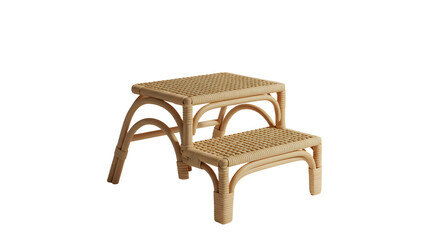 Two wooden step stools stacked together, showcasing a minimalist design, set against a plain background, ideal for home decor