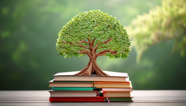 creative trees made from stacked books symbolizing education growth wisdom and lifelong learning