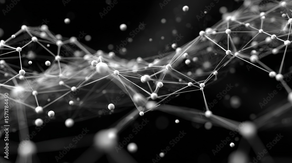 Poster white wireframe landscape with glowing spheres for network visualization and geometric data represen