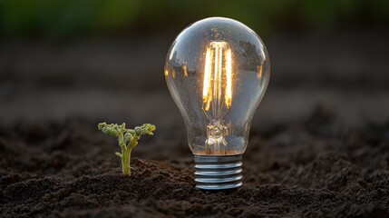 Lightbulb and sprout in soil