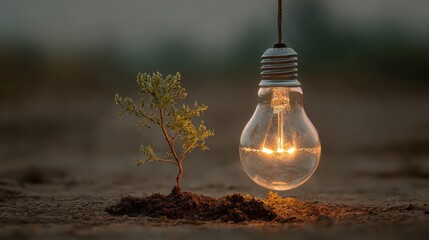 Illuminated seedling and lightbulb
