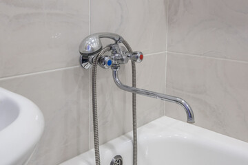 Water tap sink with faucet in expensive loft bathroom