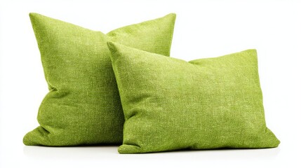 Two stylish green cushions isolated on white