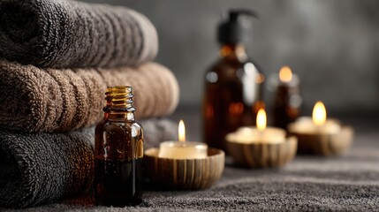 Spa scene with towels and candles