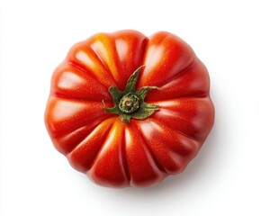 Overhead View of Organic Beefsteak Tomato on White Background