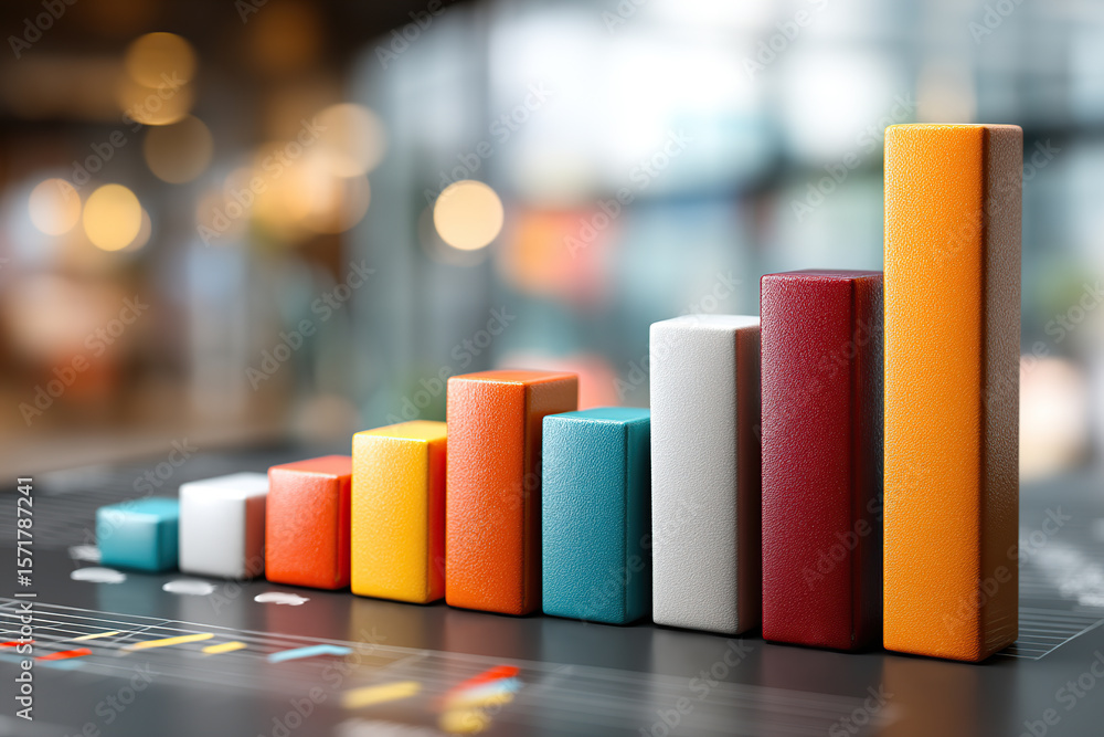 Poster vibrant bars graph displaying business performance over time in a modern workspace