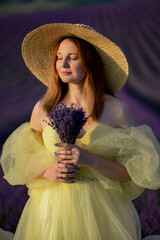 Lavender Field Woman: Woman relaxes, summer afternoon, Lavender field, enjoying beauty of nature.