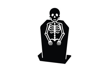 skeleton sitting on gravestone vector icon