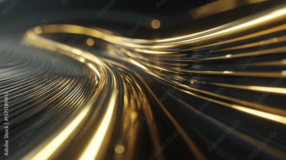 Aufkleber abstract golden lines flowing over textured black surface create an elegant, modern, luxurious and f