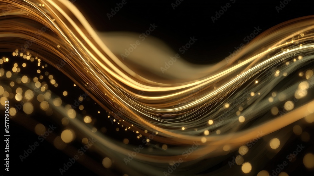 Aufkleber abstract golden lines flowing over textured black surface create an elegant, modern, luxurious and f