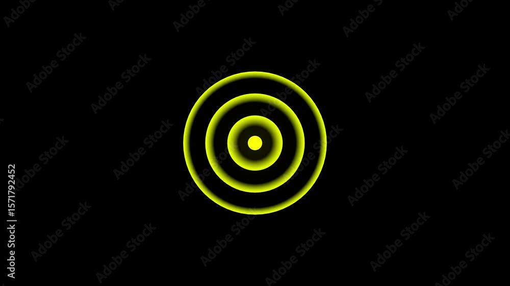 Poster yellow color radio wave animation on black background.the radio wave icon animation video. in circle