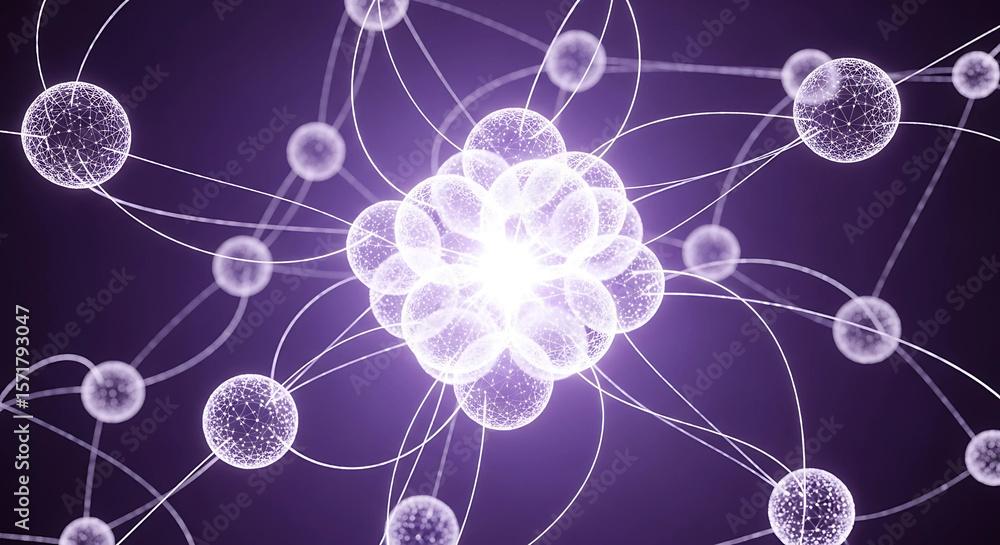 Poster an abstract network of glowing spheres connected by lines creates a futuristic and technological bac