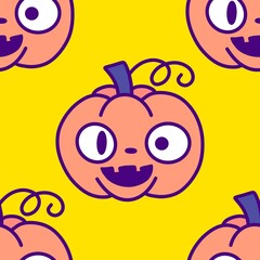 Autumn harvest vegetable seamless monster Halloween pumpkins pattern for wrapping paper and fabrics