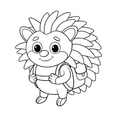 Fototapeta premium A hedgehog with a small backpack for kids coloring book vector illustration.