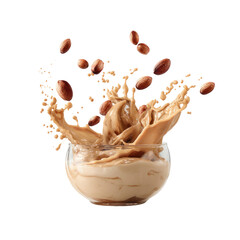 Peanut Milk Splash in a Glass Bowl on Transparent Background