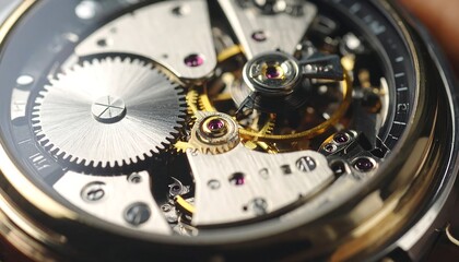 Fototapeta premium Close-up view of watch movement, gears, and components