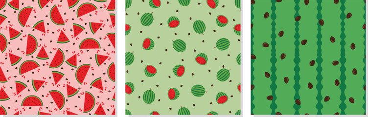 Watermelon seamless pattern. Vector seamless watermelon slices and seed background for kids, textile, fabric print and decoration.