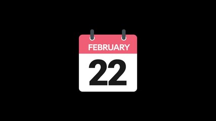 22 February in calendar animation without background