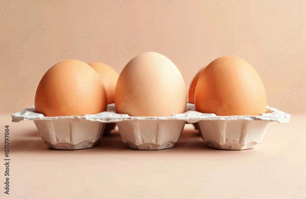 Aufkleber three eggs in a carton on a neutral background creating a simple and natural composition