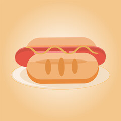 Delicious hot dog on a plate, light background, sausage, bun
