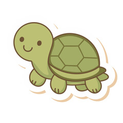 Hand-drawn pastel turtle in kawaii style with soft green and beige tones. Perfect for children’s decor, nursery prints, and baby products.