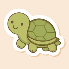 Hand-drawn pastel turtle in kawaii style with soft green and beige tones. Perfect for children’s decor, nursery prints, and baby products.