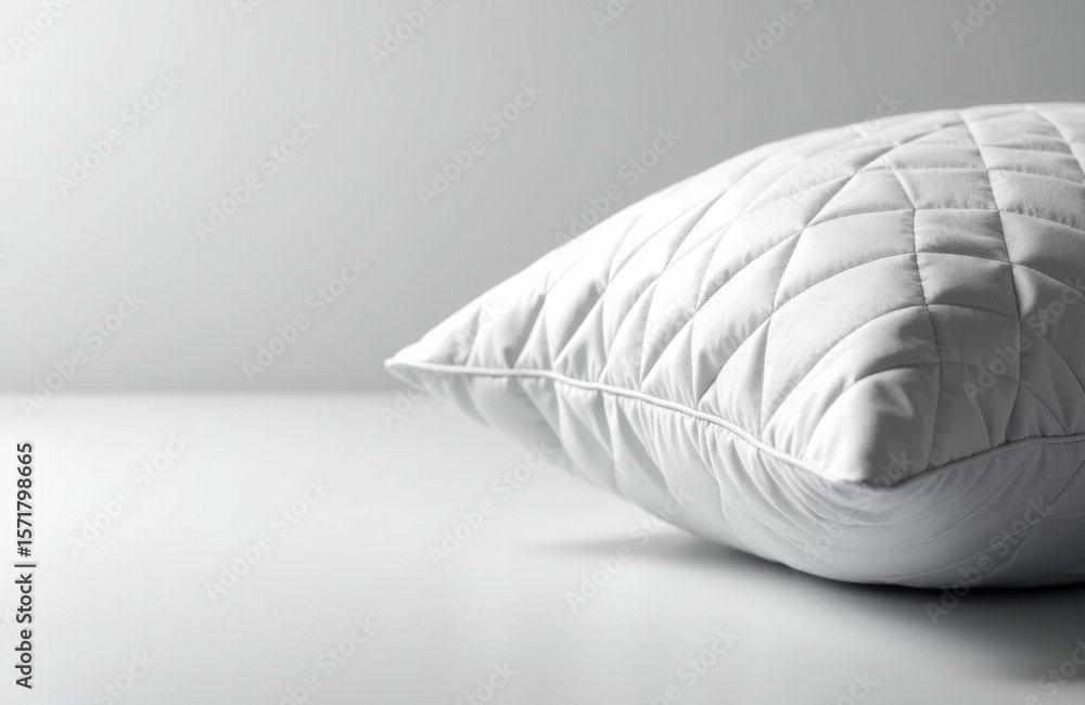 Poster a white quilted pillow resting on a smooth surface in a minimalist setting