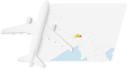 Airplane over Bhutan Map