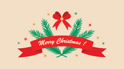 Merry Christmas and a Happy New Year. Red bow and Christmas greeting for the turn of the year. Vector illustration.