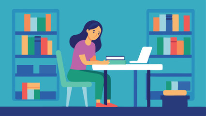 Student studying in library – A young woman studying intently at a table in a quiet library.