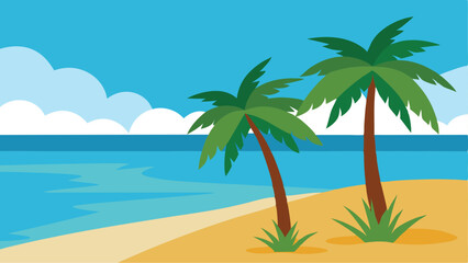 Summer beach landscape with palm trees and sea – vector illustration