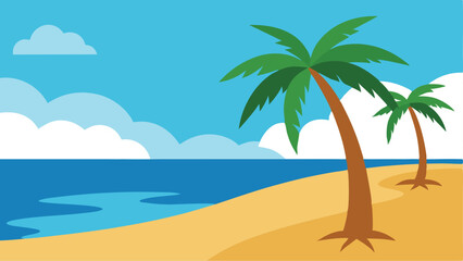 Summer beach landscape with palm trees and sea – vector illustration