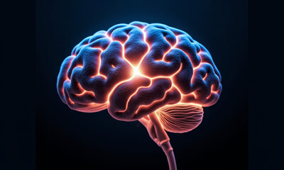 A Representation of a Digital Brain with Glowing Neural Pathways, with an Ultra-Sharp Focus on a Single, Firing Synapse