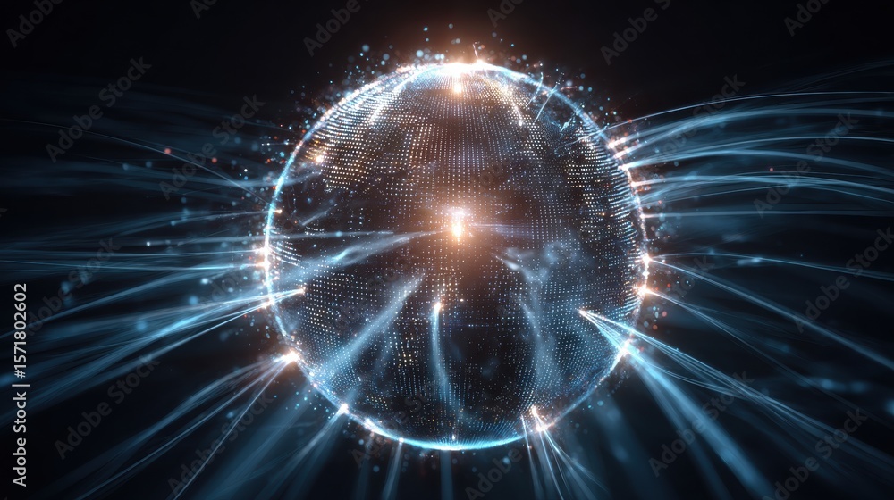 Fototapete a glowing energy orb, with streams of light, a futuristic science concept. the orb is filled with st