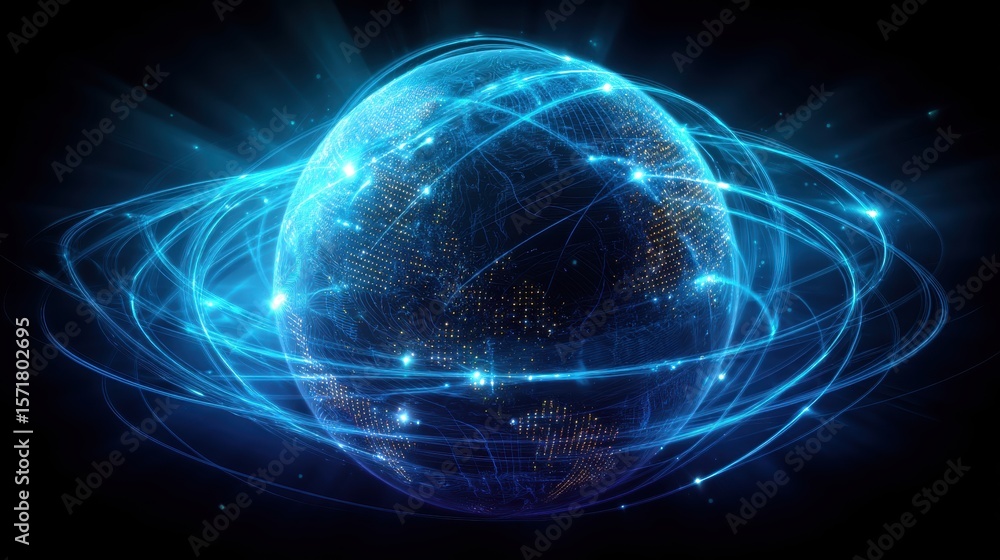 Poster a glowing globe with interconnected network, representing the global network