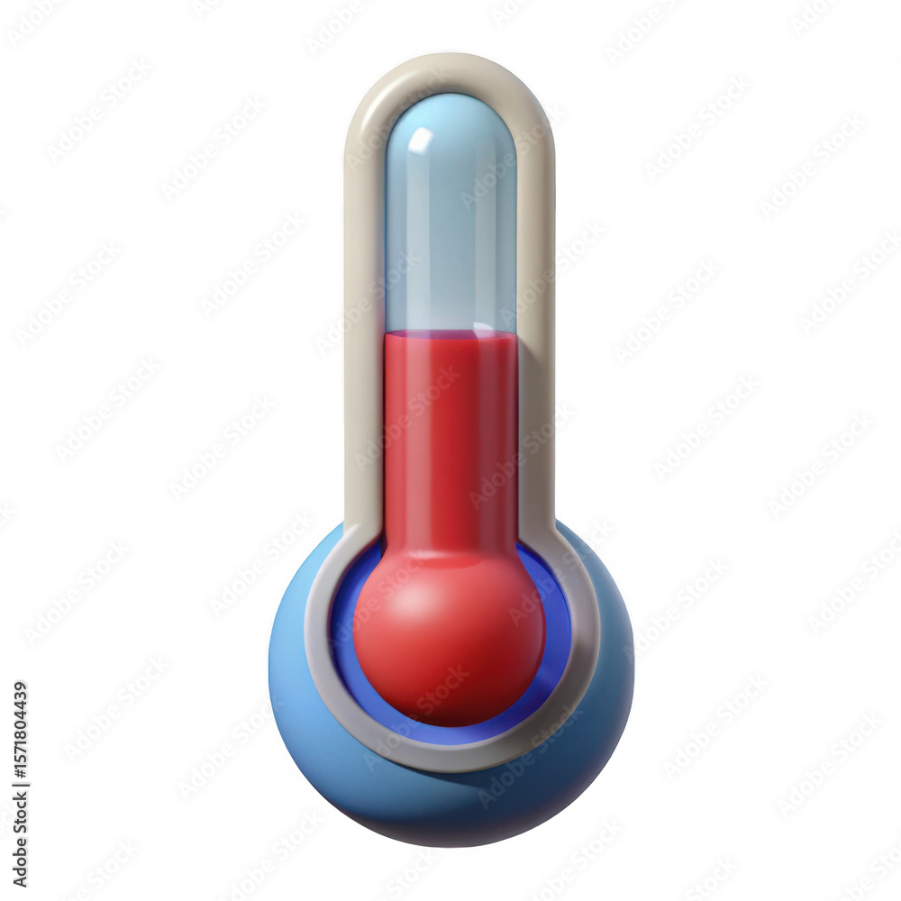 Poster 3d thermometer with red liquid isolated on transparent background
