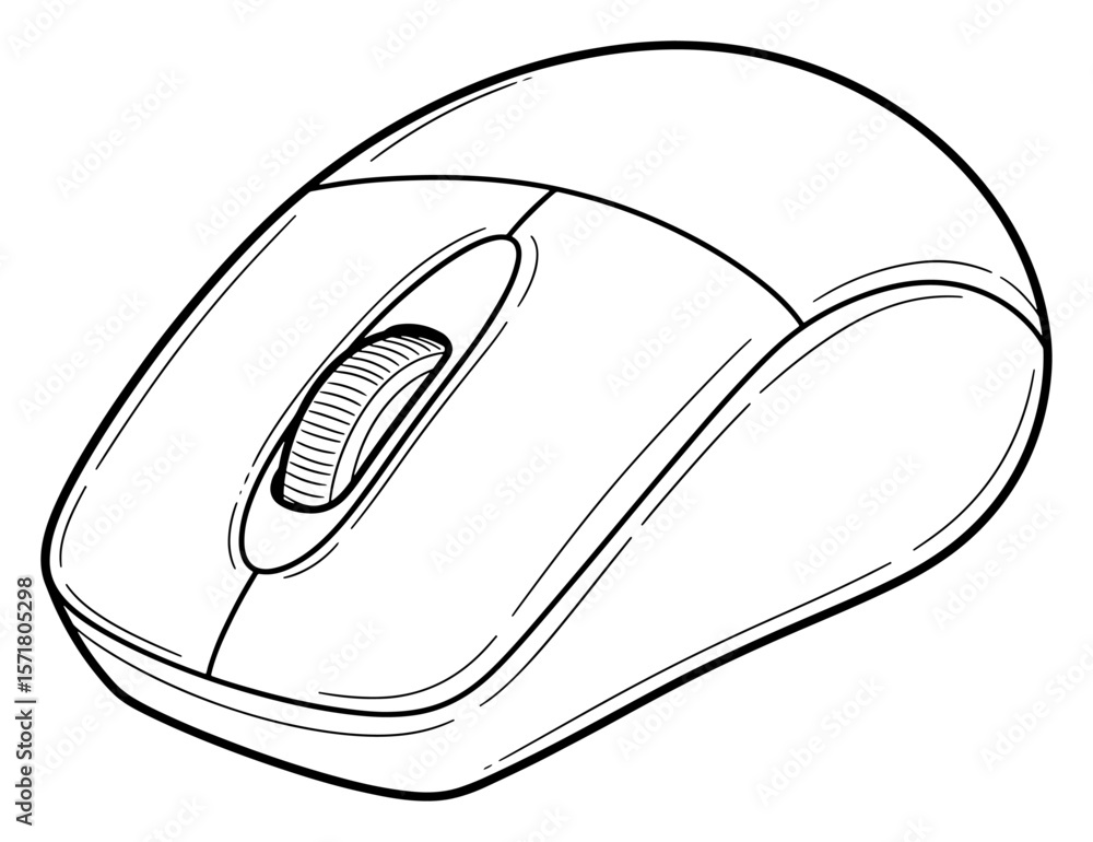 Fototapete Outline Drawing of a Wireless Computer Mouse with Scroll Wheel