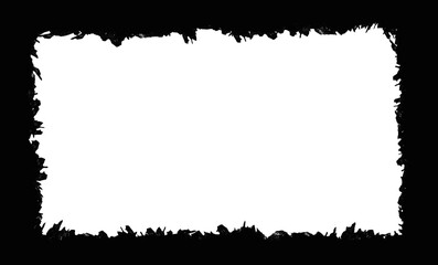 Black Torn Border with Empty Center - Isolated Spot Texture PNG on Transparent Background