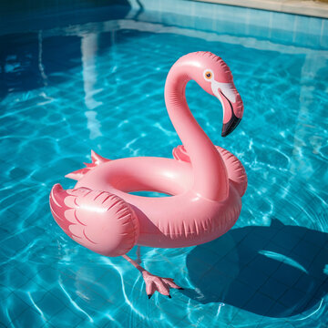 Flamenco Inflable Rosa Flotando en Piscina