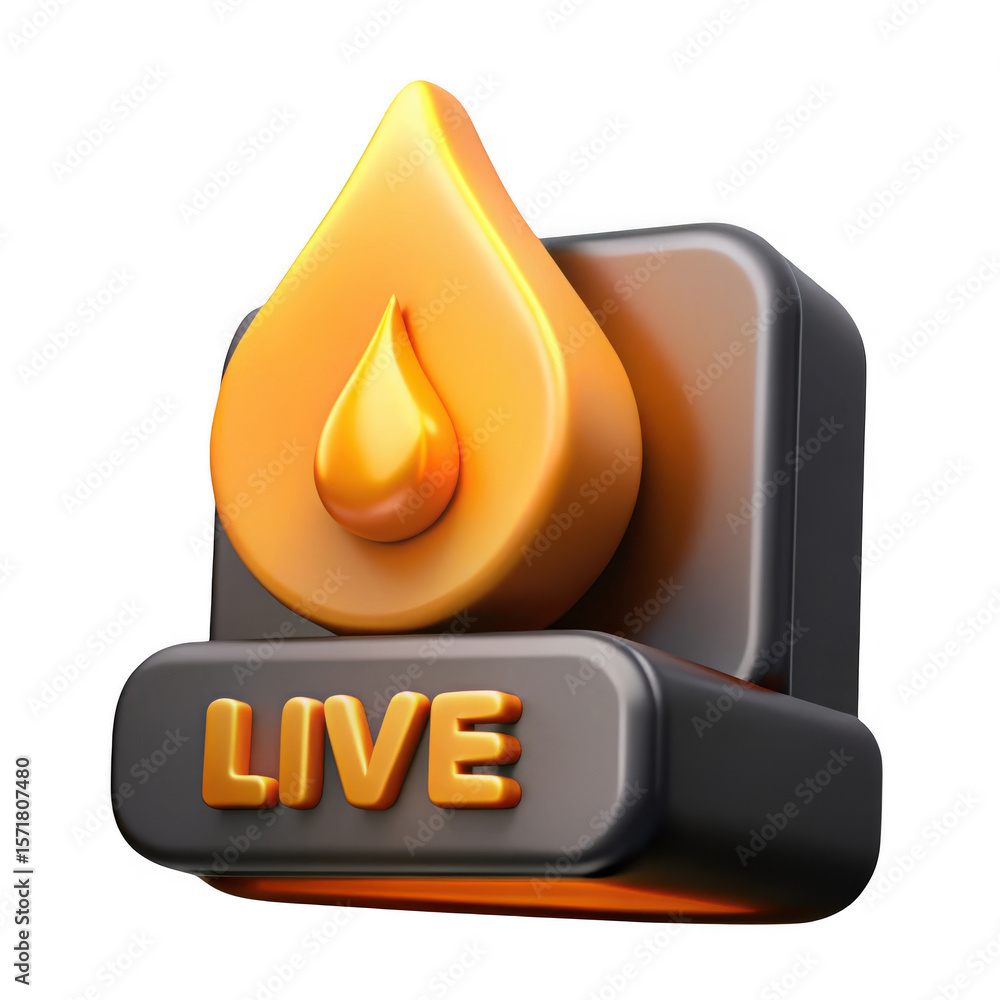 Poster 3d live streaming icon with fire element isolated on transparent background