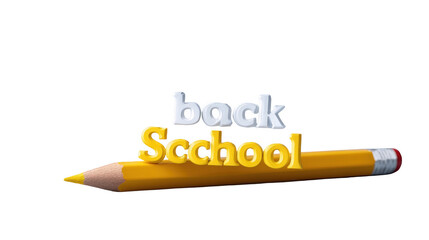 A yellow pencil with the words back school isolated on transparent background