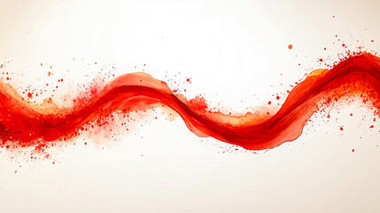 Fototapeta premium Red watercolor wave brushstroke with dynamic textured splashes on smooth minimalist white background Generated with AI