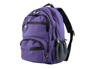 A stylish purple backpack with textured fabric isolated on transparent background