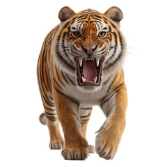 Fototapeta premium Ferocious 3D Roaring Tiger on Transparent Background – Dynamic Wildlife Scene Capturing Jungle Power, Animal Aggression, and Digital Predator Realism for Visual Impact