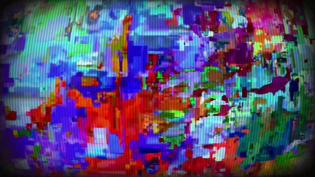 colorful glitched pixel melt mashed red blue multi-color  green