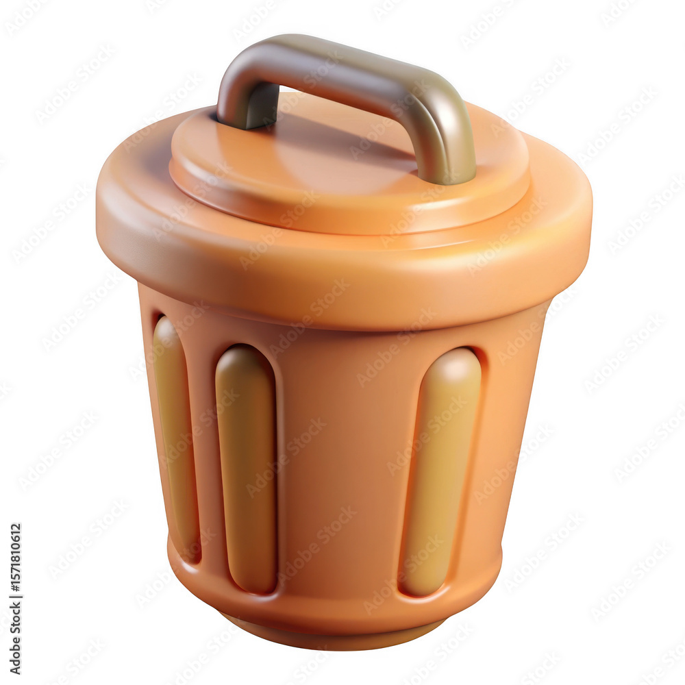 Aufkleber 3d orange trash can with handle isolated on transparent background